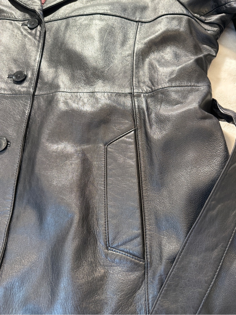 Vintage Wilsons Leather Pelle Studio Black Leather Belted Trench Coat Jacket 2X - Picture 6 of 14
